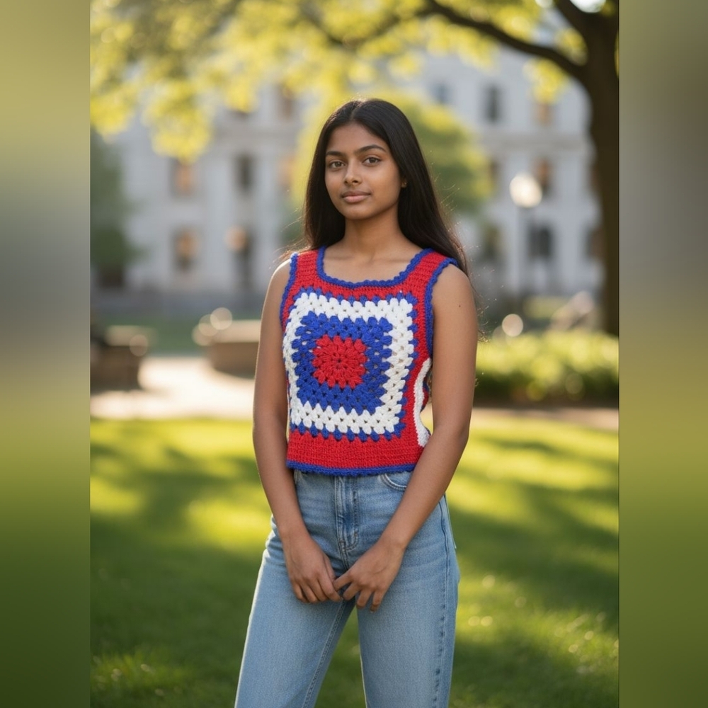 Granny Square knit tank vest boho Hippie S/M